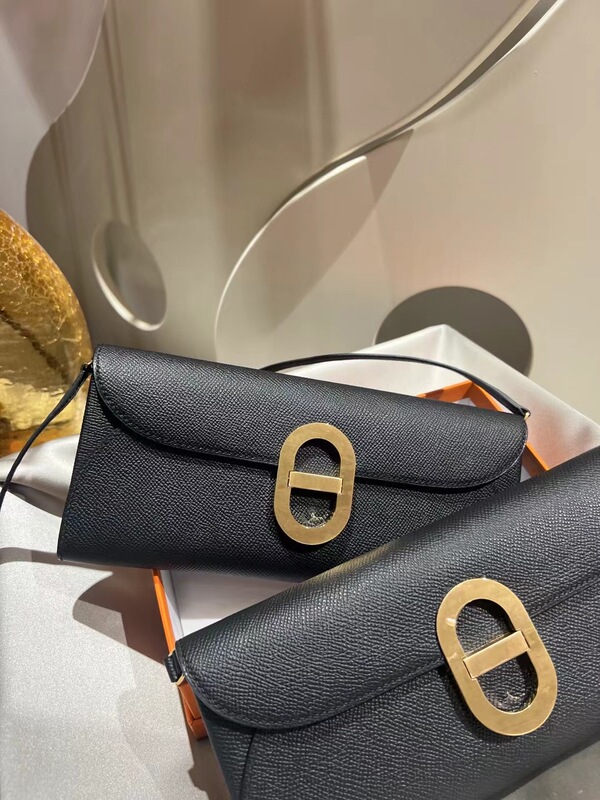 Pure Hand-Stitched Woc Cross-Body Pig Nose to Go Long Wallet Cross-Body Bag Black Epsom Leather
