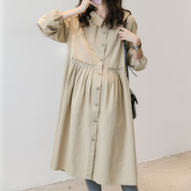 Maternity wear spring windbreaker shirt skirt trendy hot mom 2021 Korean version of the fashion foreign style doll collar can breastfeeding dress