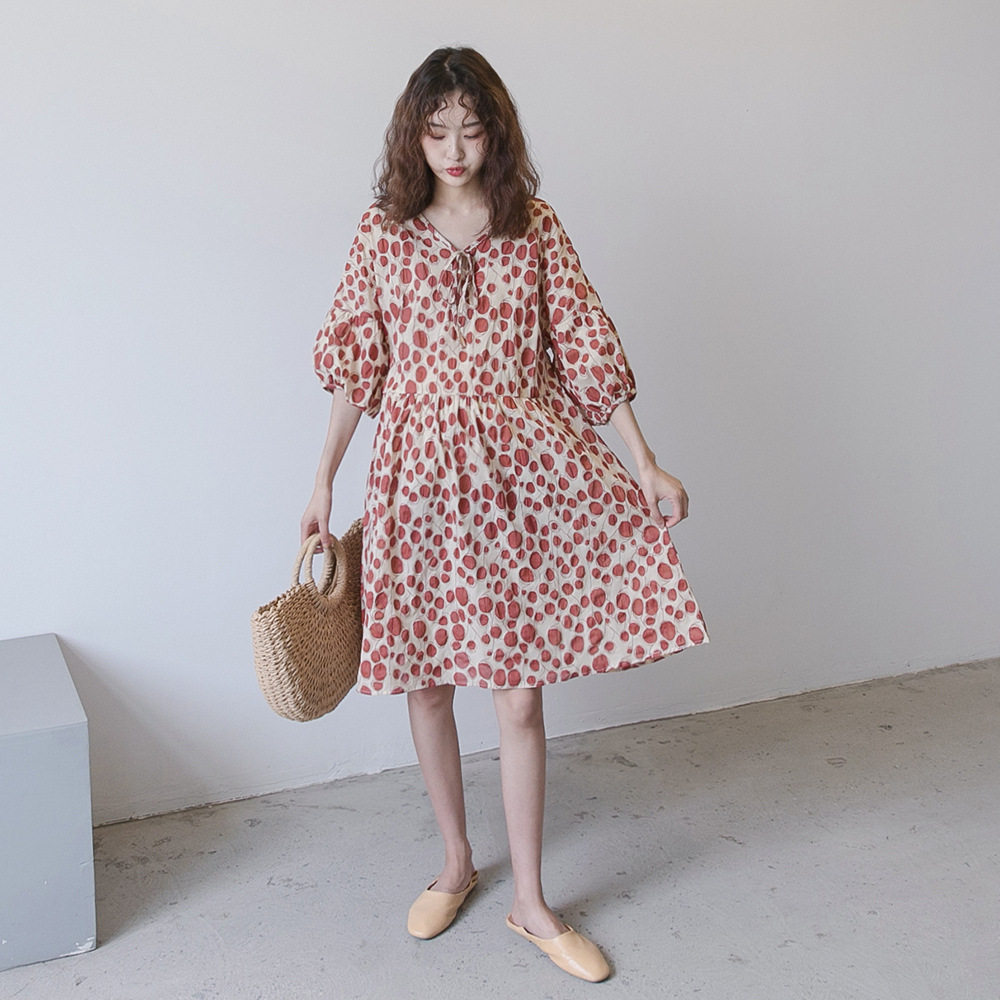 Pregnant women spring dress fashion clothes Korean red polka dot doll dress maternity dress summer skirt