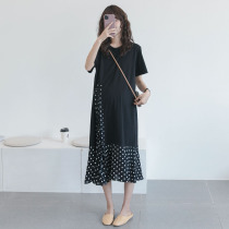 Pregnant womens dress summer Western style wave point stitching chiffon skirt to go out fashion trendy mother summer over-the-knee long skirt summer dress
