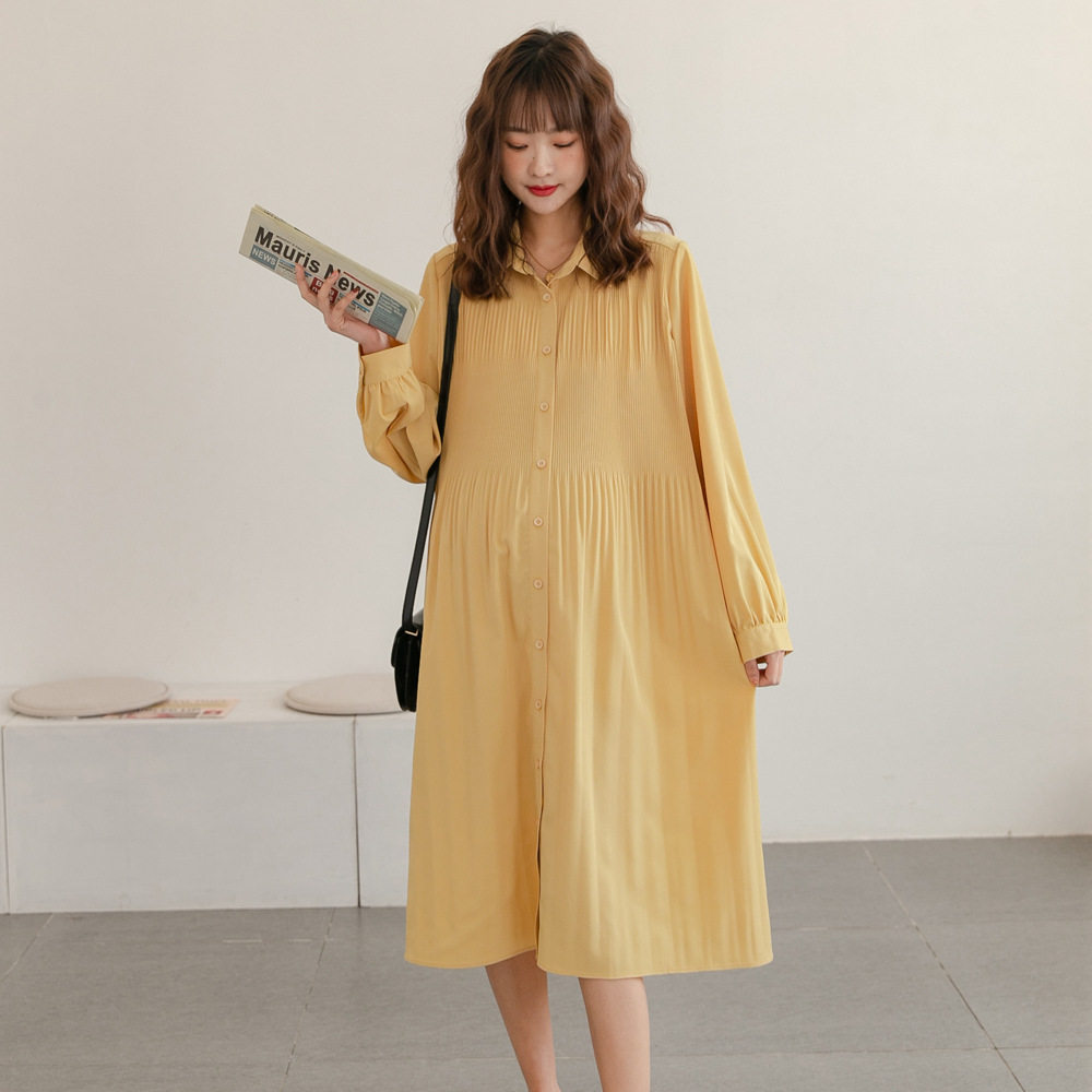 Show white ~ pregnant women chiffon dress spring Korean fashion go out can breastfeeding pleated shirt skirt autumn hot mom