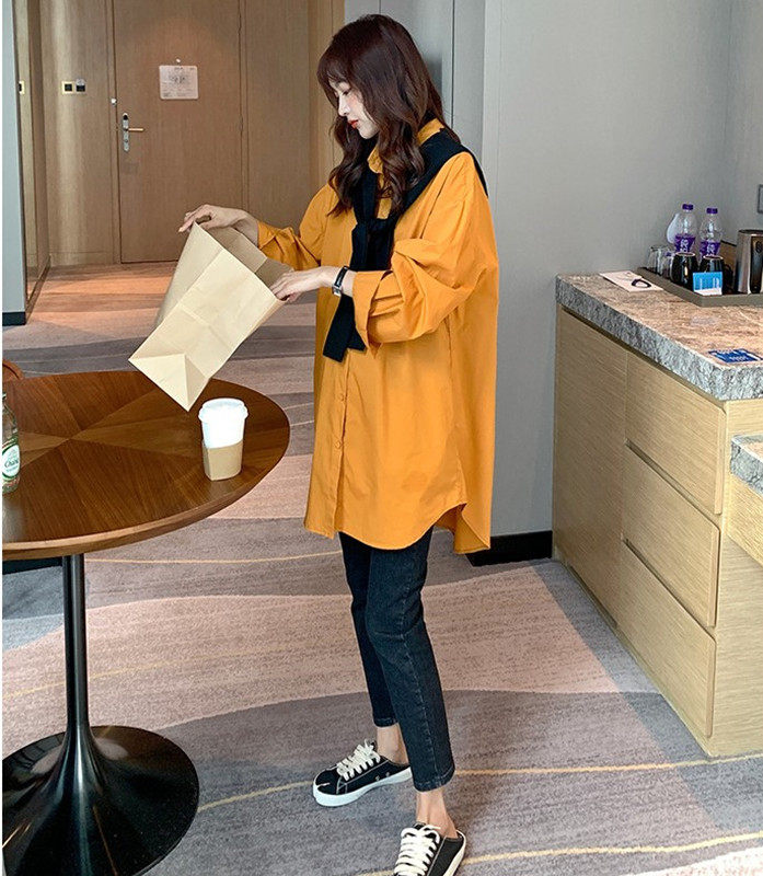 Foreign Sends Kamshoulder Pregnant Woman Spring Autumn Clothing Long Sleeve Shirt Blouses In Long Version Loose Breastfeeding Shirt Boomer Fashion