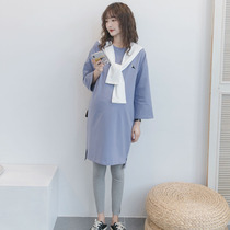 Free shawl ~ Maternity T-shirt cotton mid-length section 2021 spring new Korean version casual large size loose dress trendy