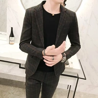 Bộ đồ nhỏ nam phù hợp với phiên bản mỏng của Hàn Quốc theo xu hướng quần áo của người đàn ông tốt nhất Thời trang kẻ sọc Anh phù hợp với hai bộ váy áo khoác nam