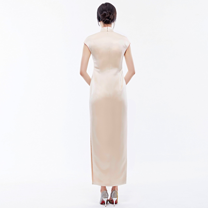 Mujian Women's Custom Cheongsam S three -dimensional Embroidery Long Golden Dress Wedding Banquet Host Clothing 0820 Mujian Women's Custom Cheongsam S three -dimensional Embroidery Long Golden Dress Wedding Banquet Host Clothing 0820