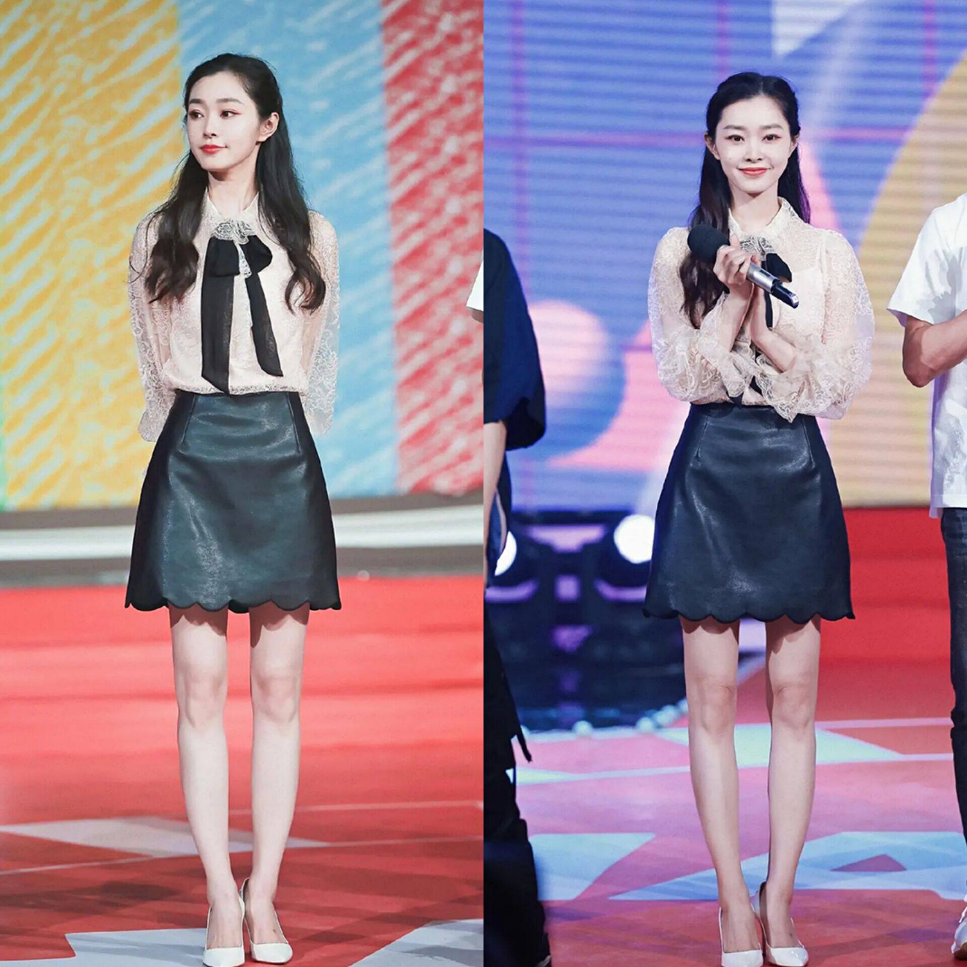 Hong Kong 2020 New Song Yi star same style lace trumpet sleeve shirt wave leather skirt suit fashion temperament women's clothing