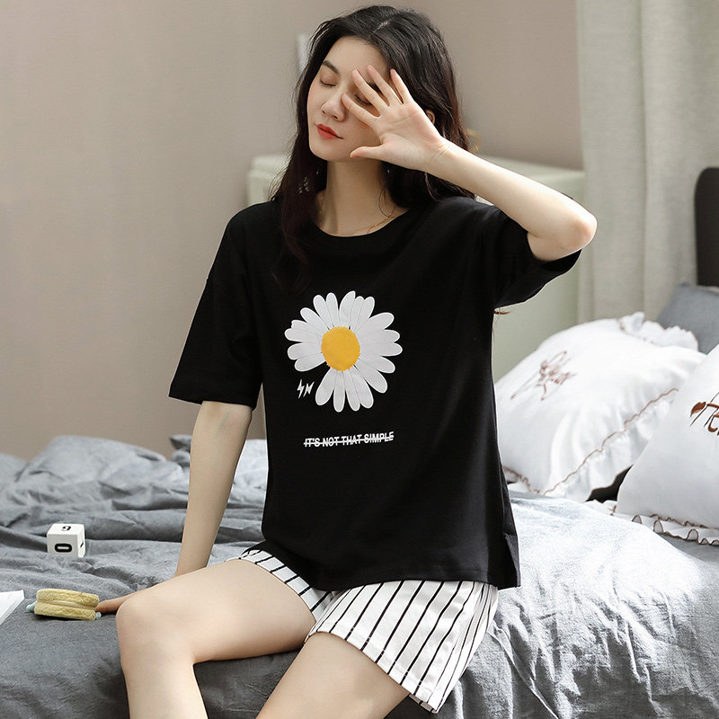 Sleepwear Women's Summer Pure Cotton Short Sleeves Net Red Pops cute sweet and beautiful All cotton Leisure can be worn out of Korean version Home Residence Suits