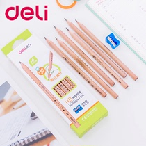 Deli thick triangle pencil childrens correction grip HB primary school students practice thick pole big triangle pencil 6 gift knife