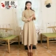 Nụ cười bướng bỉnh để sưởi ấm mùa thu đông 2018 mới của phụ nữ nghệ thuật cổ điển retro thêu cổ áo dài tay váy đẹp 2021