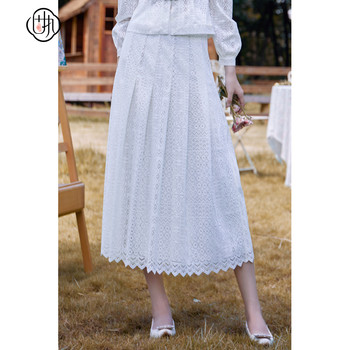 Stubborn ໃຫມ່ດູໃບໄມ້ລົ່ນແບບ retro temperament lace pleated a-line ກາງ-length skirt 10833bq08308
