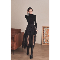 AS chic color matching stitching Australian wool turtleneck slim base sweater female autumn winter temperament commuter sweater