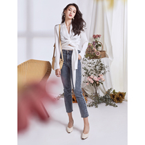 AS original chic | Weave nostalgic blue high waist stretch jeans womens slim pants 2021 Autumn New