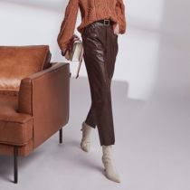 AS three-dimensional cutting machine washable leather casual small straight pants womens autumn 2021 New thin ankle-length pants
