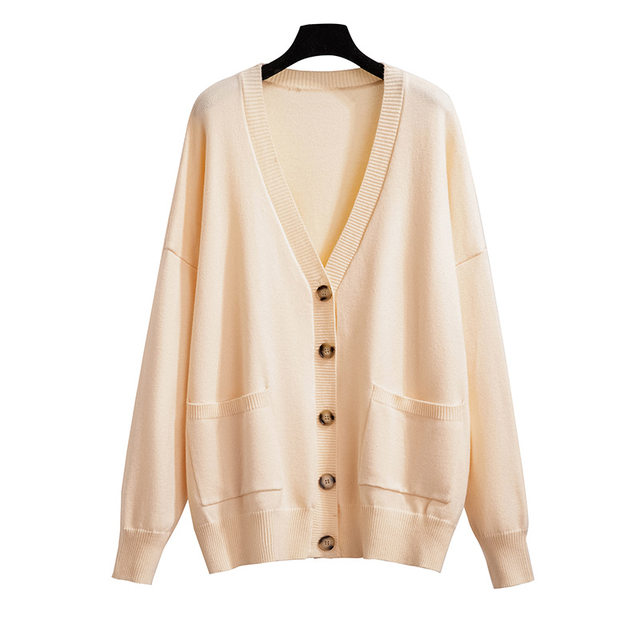 300Jin [Jin is equal to 0.5kg] extra large size women's Korean style loose cardigan sweater sweater fat mm2021 spring long-sleeved V-neck coat