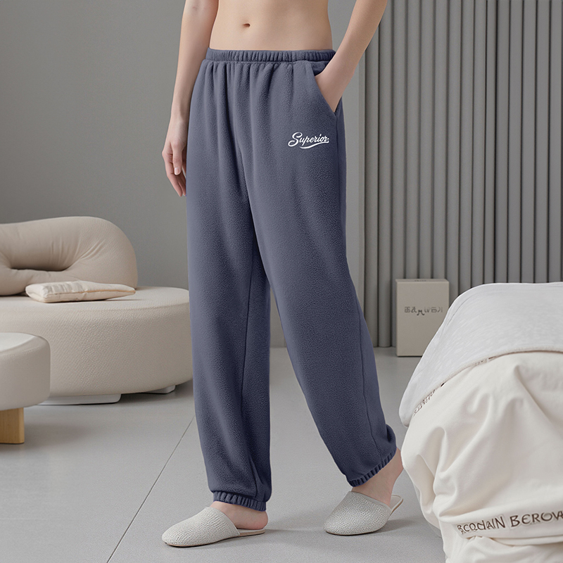 Autumn and Winter Men's Flannel Pajama Pants, Home Pants, Long Pants, Coral Fleece, Warm, Fleece-Lined, Elasticated Cuffs