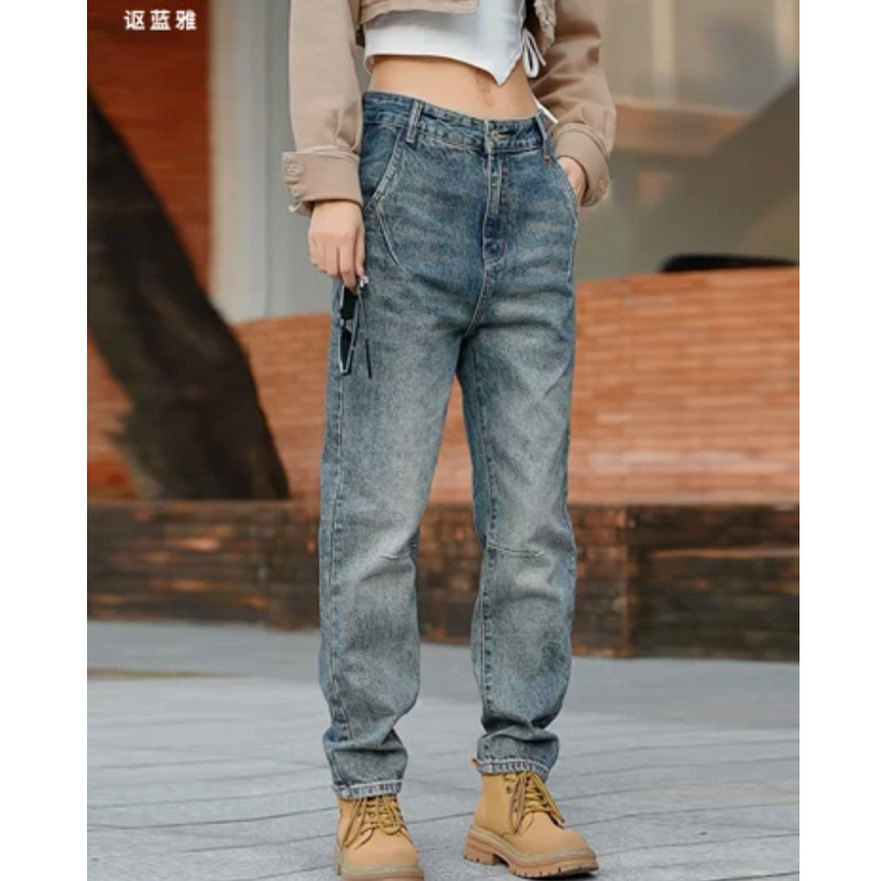 Men's Jeans for Autumn and Winter, Non-Stretch, Loose, Large Size, Fashionable, Versatile, High Street, Unique, Vintage, Washed, Casual Jeans