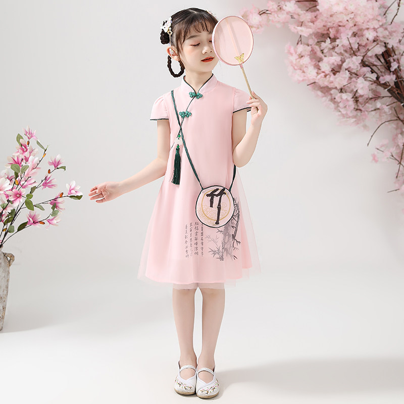 Girls Hanfu dress in the big boy girl printed cheongsam skirt 2021 new summer dress net red princess skirt