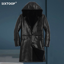 Winter new casual mens hooded leather fur coat coat sheep fur leather mens long style