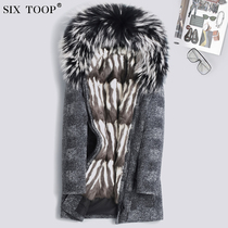 six toop big hair collar parka coat mens long model green mink gallbladder fur one fur coat coat