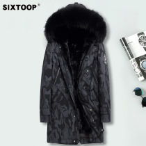 six toop full mink liner parka coat man long rabbit hair sleeve fox fur collar hooded winter jacket