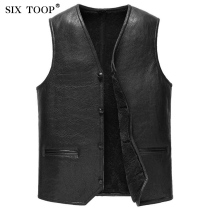 Mens winter fur one leather vest middle-aged sheep skin thickened warm sheepskin horse clip wool shoulder man