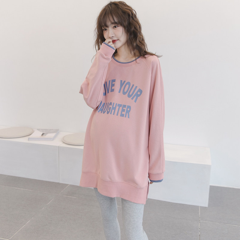 Pregnant woman's spring clothing dress with long version of Chauma Brief Letters Easy and large size Gestational Late Gestation for the Spring and Autumn Autumn Clothes