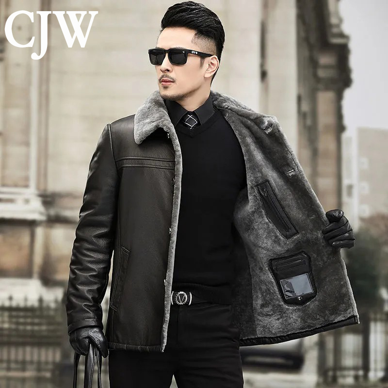 Haining genuine leather jacket men's mid-length lapel leather jacket slim fit men's fur all-in-one thick winter fur coat