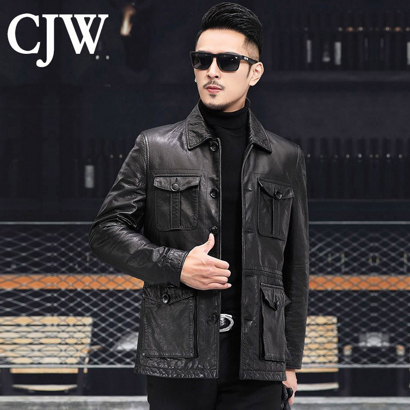 Haining genuine leather jacket men's motorcycle jacket thin slim fit handsome shirt trend casual sheepskin jacket spring and autumn