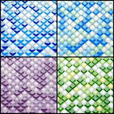 Crystal glass mosaic tile wall stickers blue, green and purple pastoral children's room kindergarten 1cm small particles