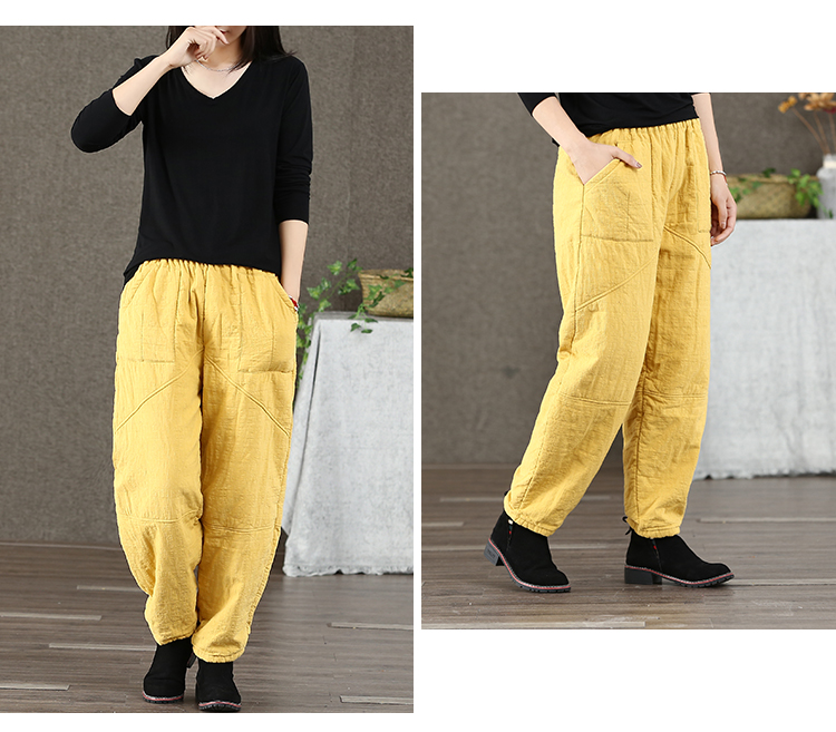 Pu Xi mới thun thun cotton chần cotton quần nữ dày quần cotton ấm áp mùa thu và đông show quần harem quần bò rách nữ