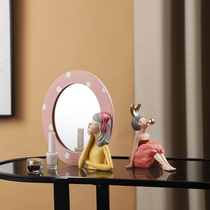 Bow girl makeup mirror decoration Light luxury style desktop beauty decoration Bedroom girl heart dresser decoration