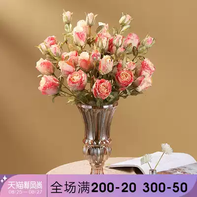 Retro French court rose simulation flower decoration living room fake flower dried flower vase flower arrangement high-end model room floral art