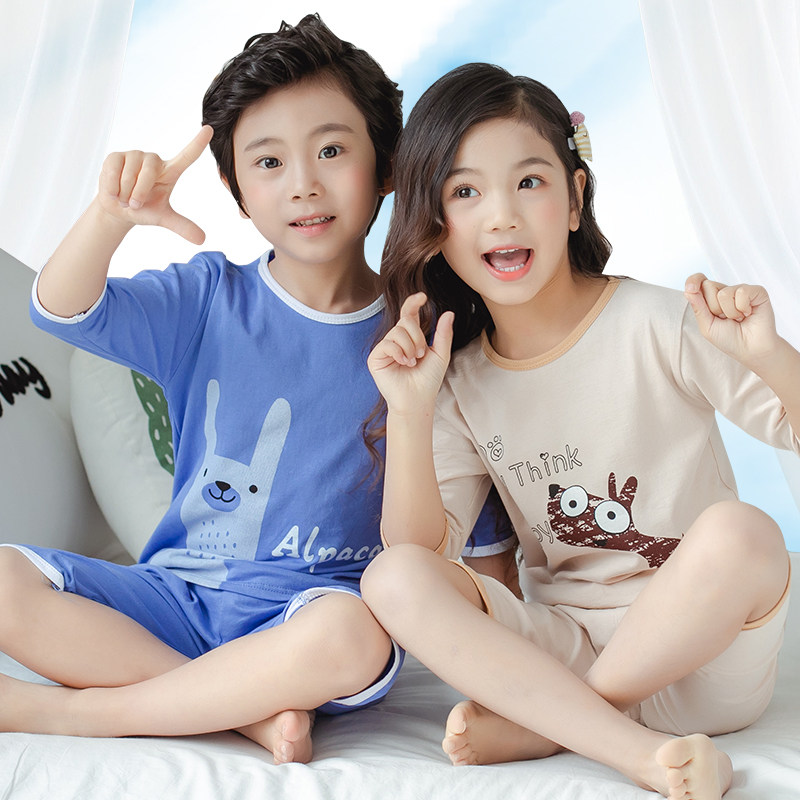 Summer children pure cotton pyjamas suit boy girl baby boy thin pyjamas bedroom with air conditioning boy girl
