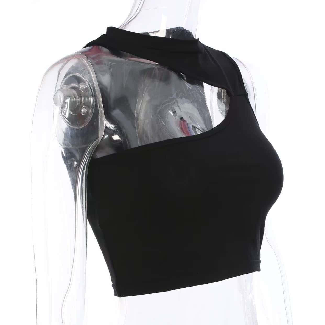 Áo lưới đỏ châu Âu và châu Mỹ gợi cảm áo không tay áo yếm không thường xuyên vest nữ không đối xứng thời trang cắt xẻ cá tính - Áo ba lỗ áo cánh dơi