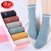 Vớ vớ cotton nữ vớ mùa xuân và mùa thu Phiên bản Hàn Quốc của vớ cotton Nhật Bản Langsha thể thao mùa thu và mùa đông thủy triều vớ - Vớ hàng tuần