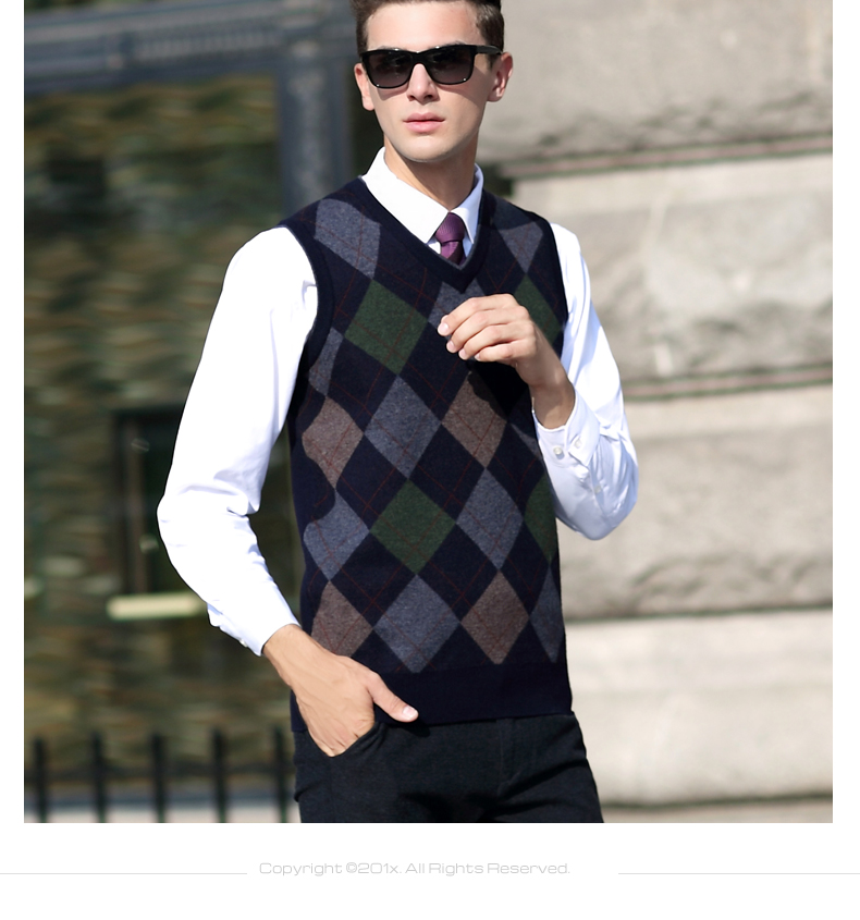Nam giới trung niên nam thu mùa thu đông dày ấm áp hình kim cương kẻ sọc len dệt kim vest vest áo len không tay