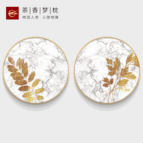 New Chinese restaurant decoration painting round light luxury dining room hanging painting golden branches and jade leaves Living room mural sofa background wall painting