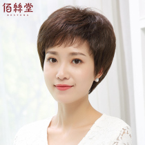 Wig Women Short Hair Natural Shape Mother Middle-aged and Elderly Women Short Curly Hair Sleeve Realistic Hair Silk Full Head Cover Full Authentic Hair Style