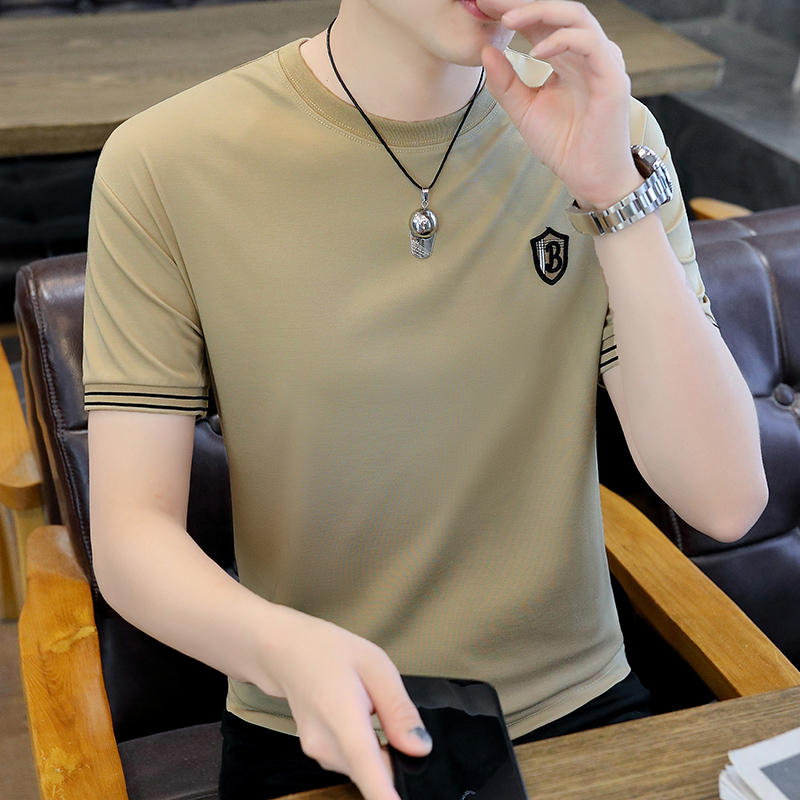 Men's short-sleeved T-shirt summer new 2022 trend all-match half-sleeved T-shirt men's fashion brand clothes ice silk men