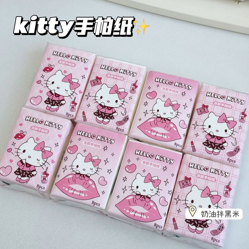 Sanrio Genuine Pure White Handkerchief Paper Hello Kitty 9 Packs of Tissues Cute Facial Tissues Convenient Portable Small Pack Facial Tissues