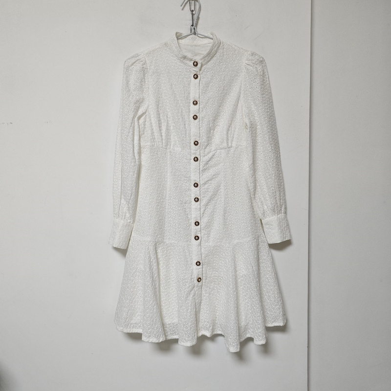 2026 Spring Collection: Shimmering White Pure Cotton Embroidered Slim-Fit High-Waisted Fairy Dress for Women, Elegant Style, Stock Clearance