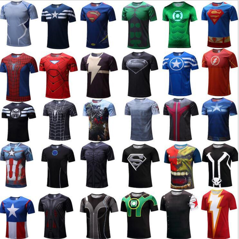 Running quick-drying suit Revenge Alliance Iron Man fitness suit Superman Captain America T-shirt men's sports tights