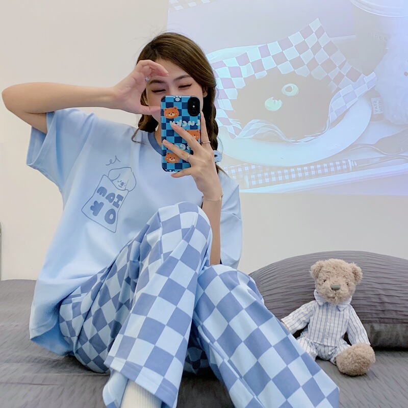 Pajamas for Women, Summer Pure Cotton Short-Sleeved Pants, Cute Cartoon Popular Style, Can Be Worn Outside, Summer Cotton Home Wear Set Pajamas for Women, Summer Pure Cotton Short-Sleeved Pants, Cute Cartoon Popular Style, Can Be Worn Outside, Summer Cotton Home Wear Set