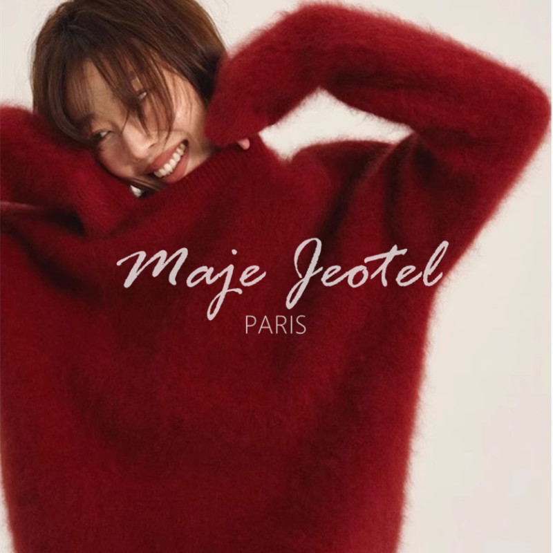 Maje Jeotei French style New Year's red treehead cashmere sweater women's senior feel thickened with underhand jersey winter-Taobao