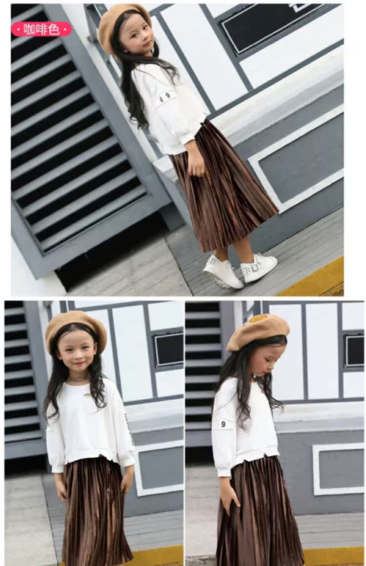 Váy trẻ em xếp li nữ mùa thu nhung vàng váy trẻ em công chúa váy mùa thu và mùa đông bé váy dài cha mẹ-con đầm cho bé gái