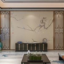 Solid wood hollow flower grid New Chinese partition TV background wall decorative frame screen carved custom imitation vintage grille