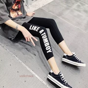 Quần legging cotton tám điểm nữ mặc xuân hè 2019 phần mỏng lưới chữ đỏ chữ lớn thể thao bó sát chín điểm thủy triều - Quần tây thường