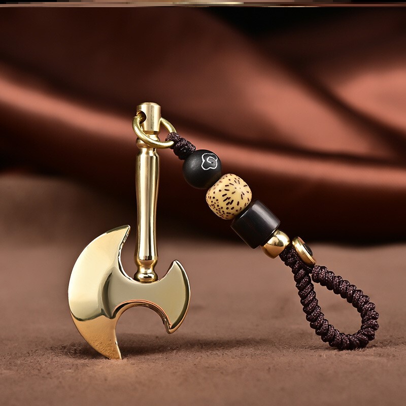 Brass Solid Axe Pendant Keychain Ornament for Men and Women, Bag Pendant Decoration, Metal Car Accessory