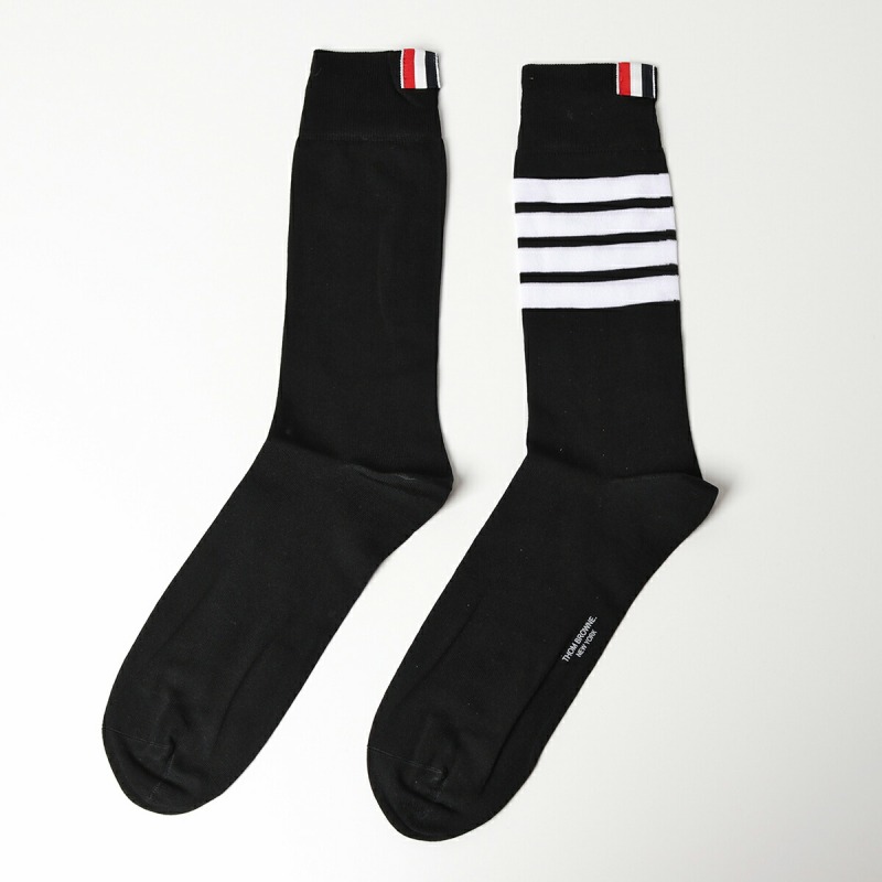 Authentic Thom Browne/Tom Brown Unisex Couple's Matching Black Four-Stripe Mid-Calf Cotton Socks