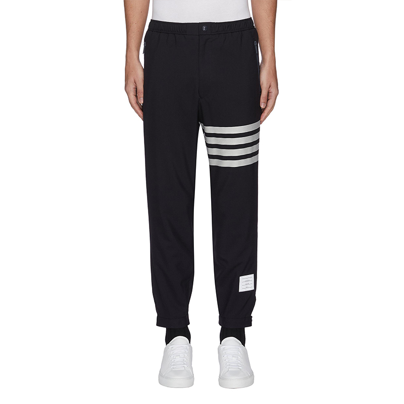 Thom Browne Men's Dark Blue Striped Jogger Pants, Sporty Casual Trendy Brand Trousers